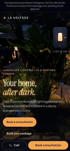 LA Voltage website, phone view